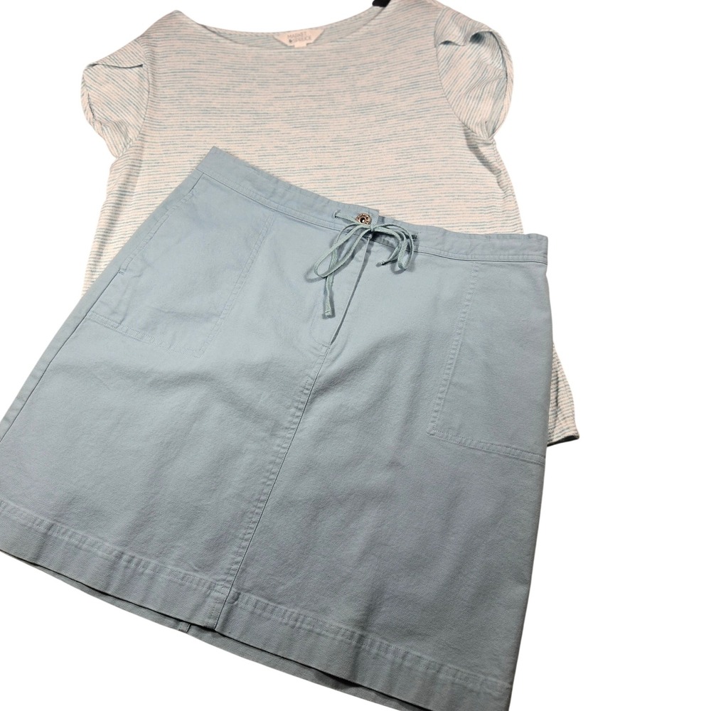 Market & Spruce Top Christopher & Banks Skirt Set Light Blue Stripe Sz L/12